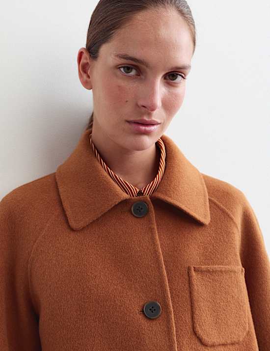 Veste courte double face en laine &agrave; encolure
