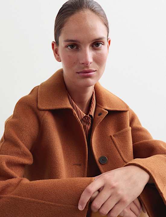 Veste courte double face en laine &agrave; encolure