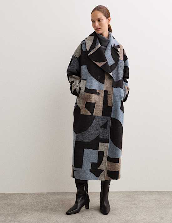 Manteau cocon long coupe décontractée en laine