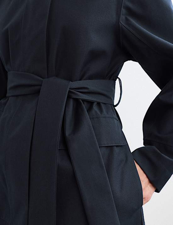 Twill Waterproof Belted Hooded Short Raincoat