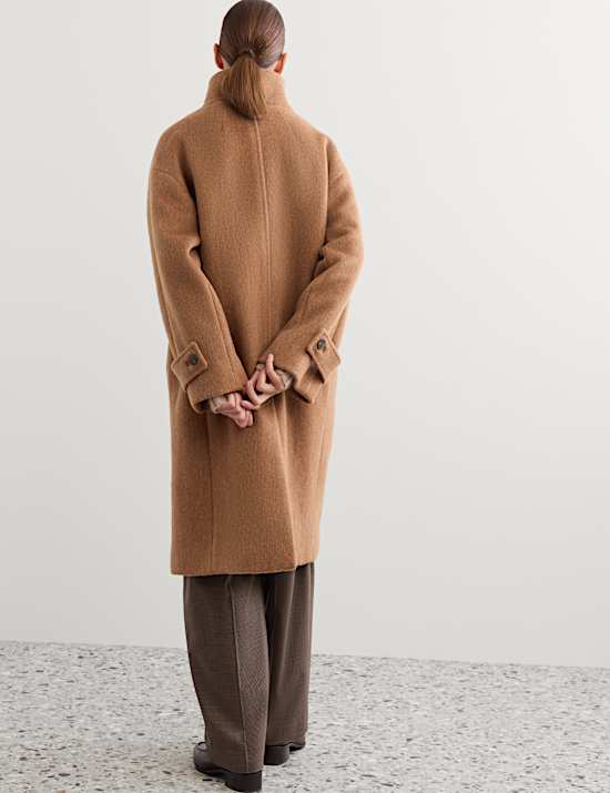 Duffle-coat en laine &agrave; col chemin&eacute;e avec cachemire