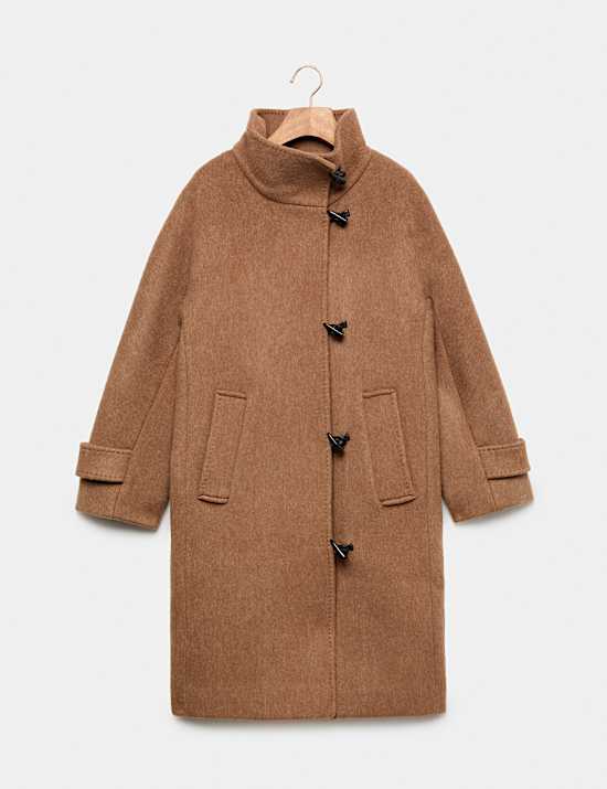 Duffle-coat en laine &agrave; col chemin&eacute;e avec cachemire