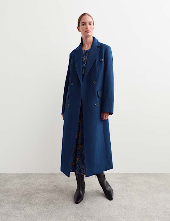 Manteau Boyfriend croisé long 100 % laine