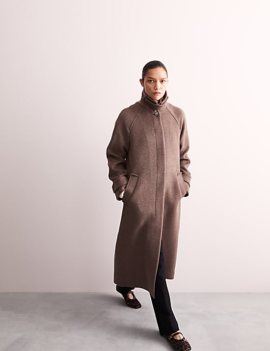 Pure Wool Funnel Tab Coat