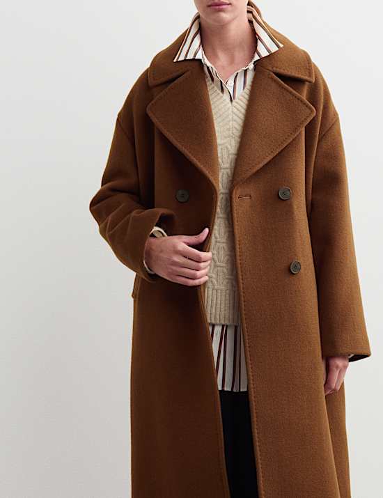 Manteau coupe longue décontractée style cocon 100 % laine