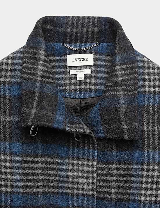 Pure Wool Checked Funnel Neck Duffle Coat