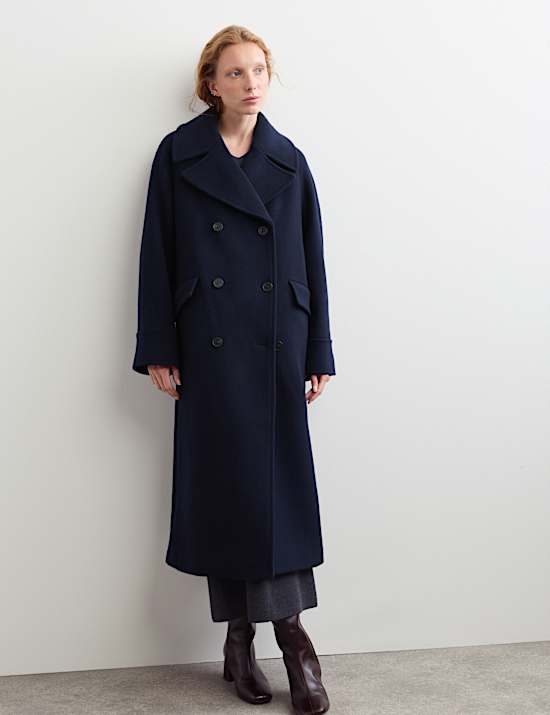 Manteau cocon coupe crois&eacute;e 100 % laine