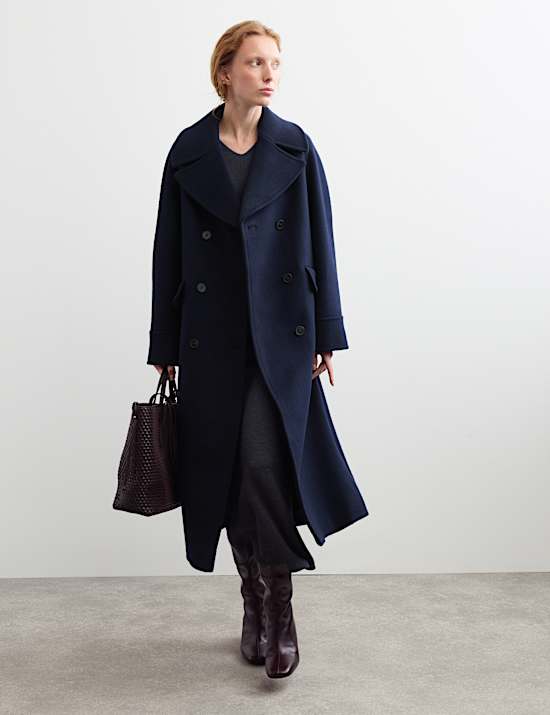 Manteau cocon coupe crois&eacute;e 100 % laine