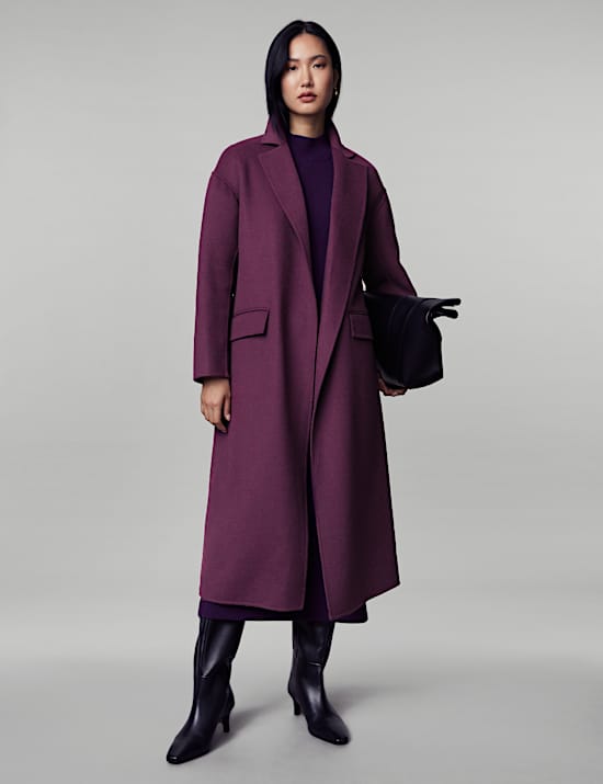 Pure Wool Belted Longline Wrap Coat