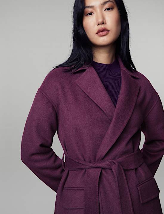 Pure Wool Belted Longline Wrap Coat