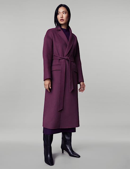 Pure Wool Belted Longline Wrap Coat