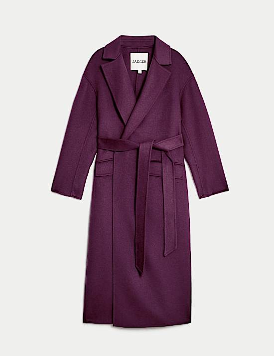 Pure Wool Belted Longline Wrap Coat