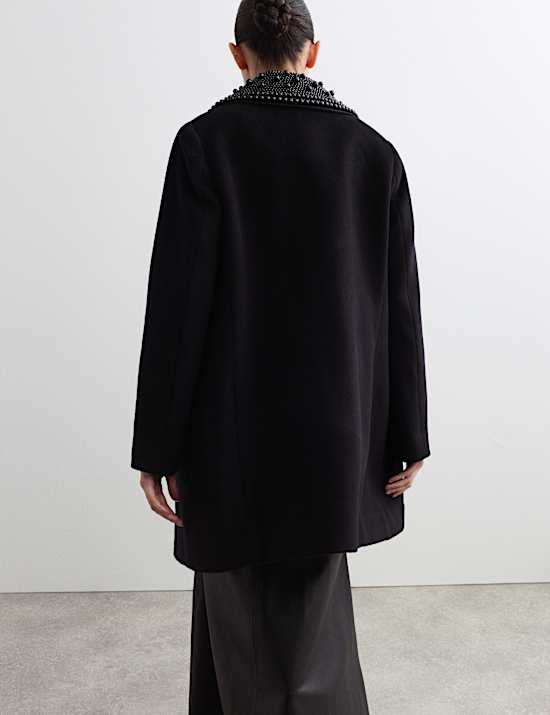 Korte autojas van zuiver wol met afneembare kraag