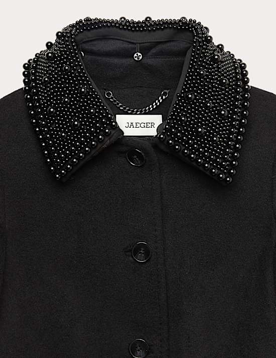 Korte autojas van zuiver wol met afneembare kraag