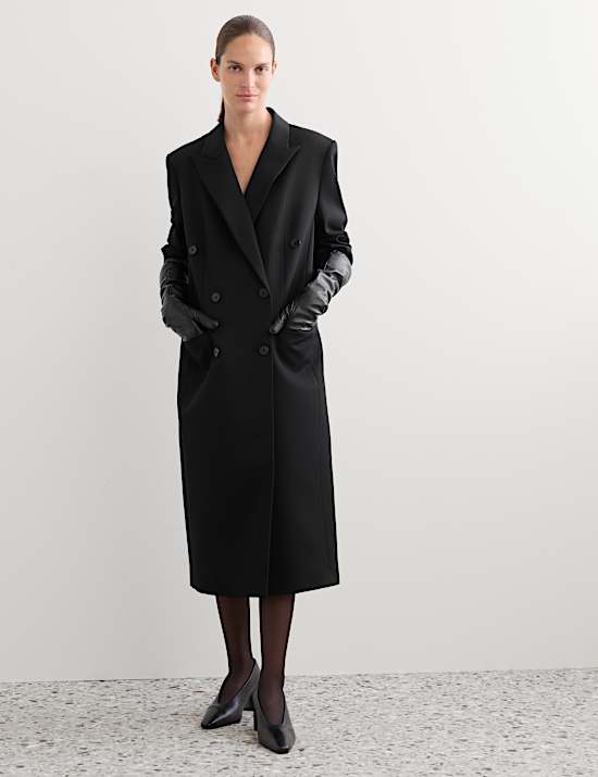 Pure Wool Tailored Double Breasted Longline Coat