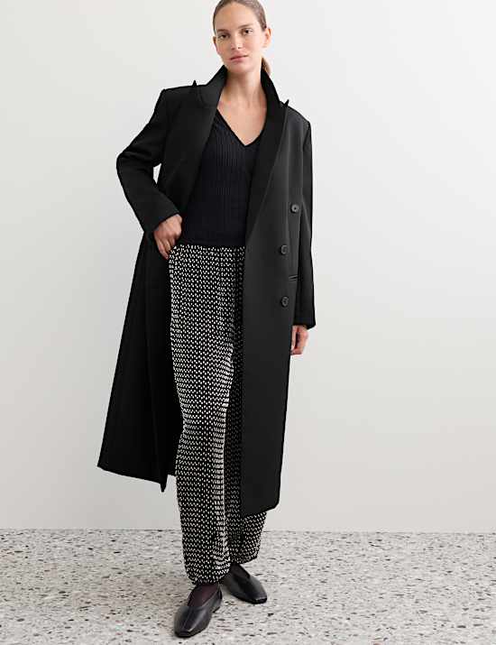 Pure Wool Tailored Double Breasted Longline Coat