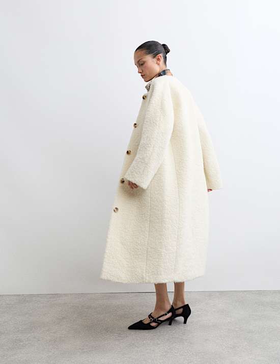 Manteau en laine bouclée avec mohair sans col
