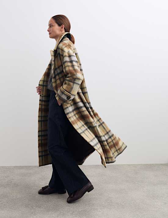 Wool Rich Checked Double Breasted Coat