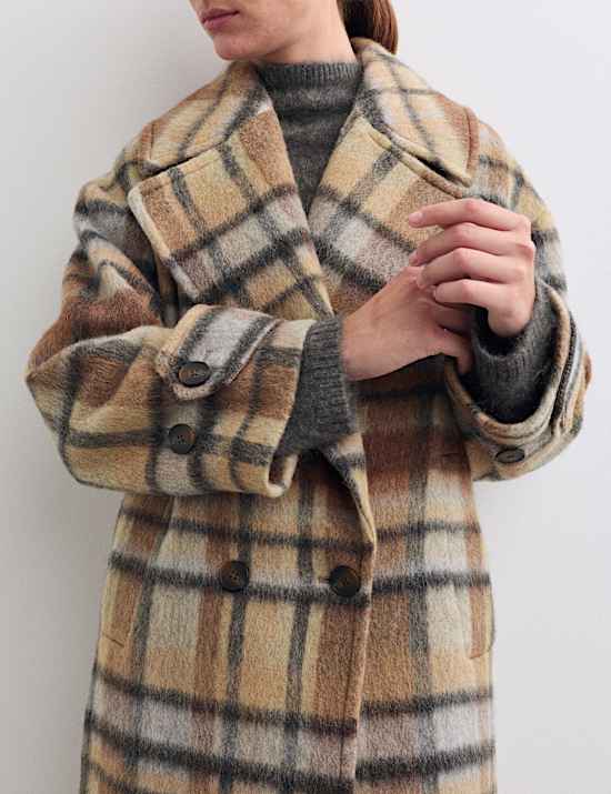 Wool Rich Checked Double Breasted Coat
