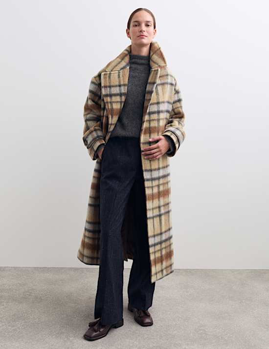 Wool Rich Checked Double Breasted Coat