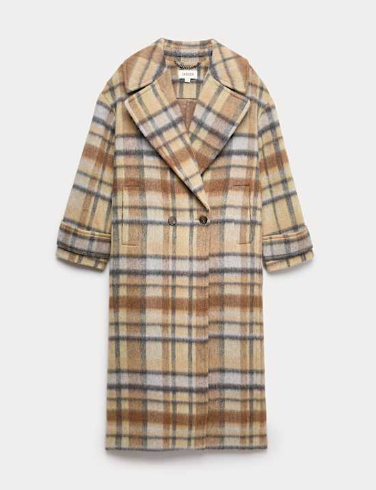 Wool Rich Checked Double Breasted Coat