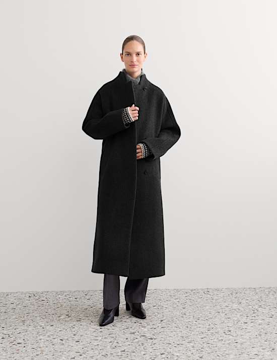Pure Wool Funnel Neck Longline Wrap Coat