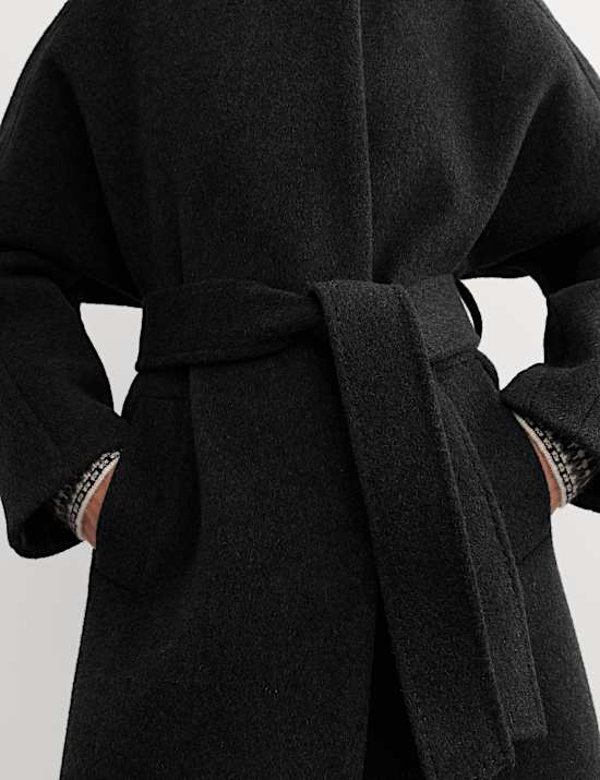 Pure Wool Funnel Neck Longline Wrap Coat