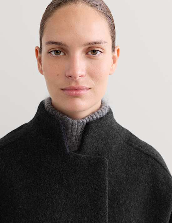 Pure Wool Funnel Neck Longline Wrap Coat