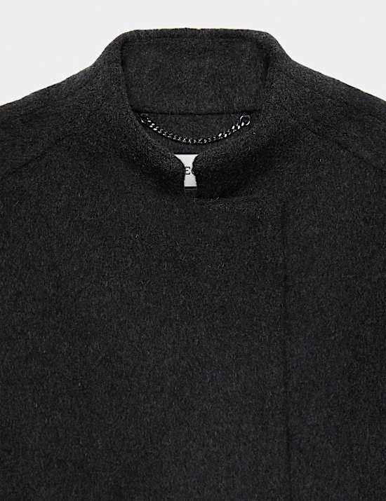 Pure Wool Funnel Neck Longline Wrap Coat