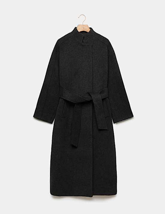 Pure Wool Funnel Neck Longline Wrap Coat