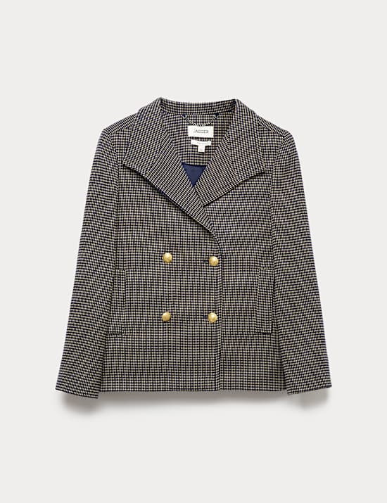 Korte jas van zuivere merinowol met geometrisch motief