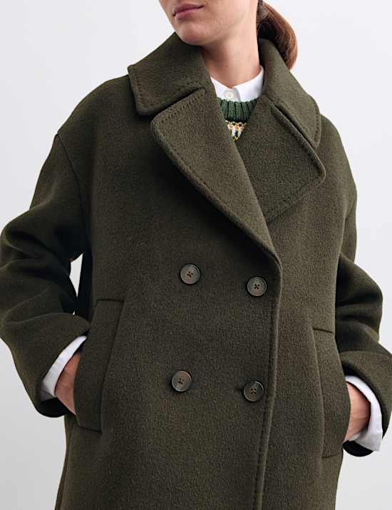 Pure Wool Relaxed Double Breasted Short Cocoon Coat