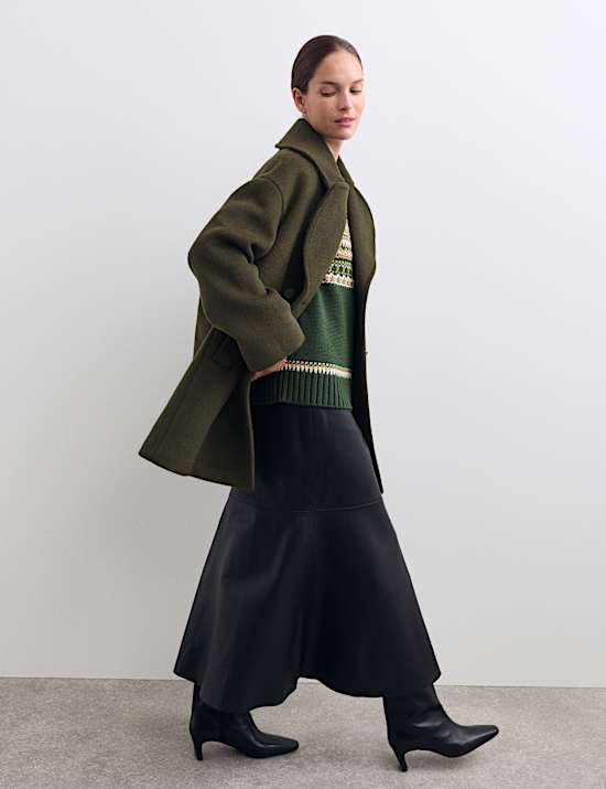 Pure Wool Relaxed Double Breasted Short Cocoon Coat