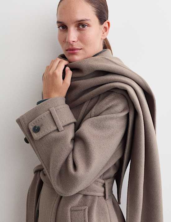 Manteau 100 % laine avec foulard amovible