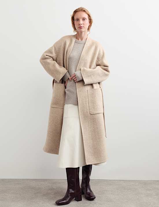 Wool With Cashmere Collarless Longline Coat