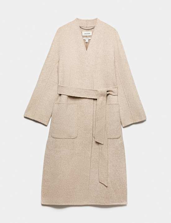 Wool With Cashmere Collarless Longline Coat