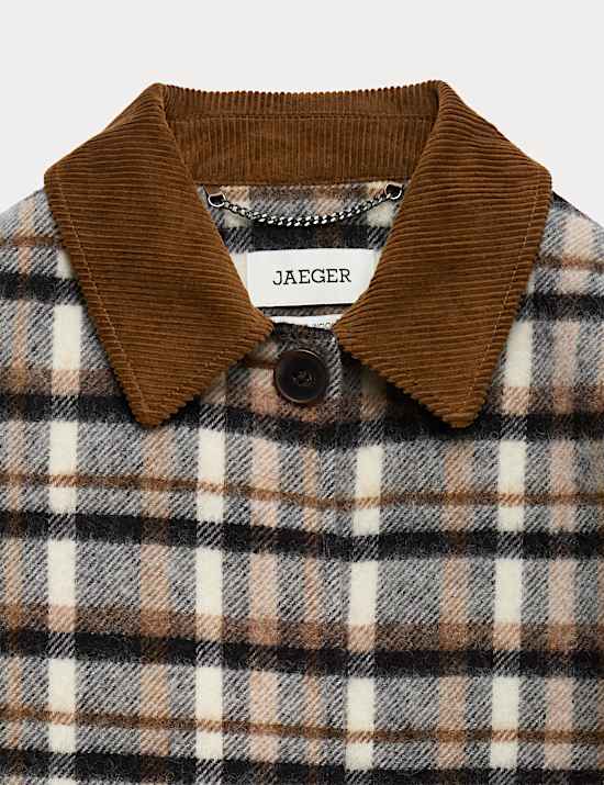 Pure Wool Checked Cord Collar Short Jacket