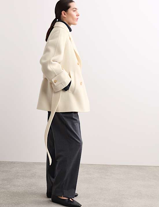 Pure Wool Belted Short Trench Coat