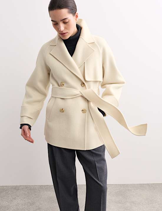 Pure Wool Belted Short Trench Coat
