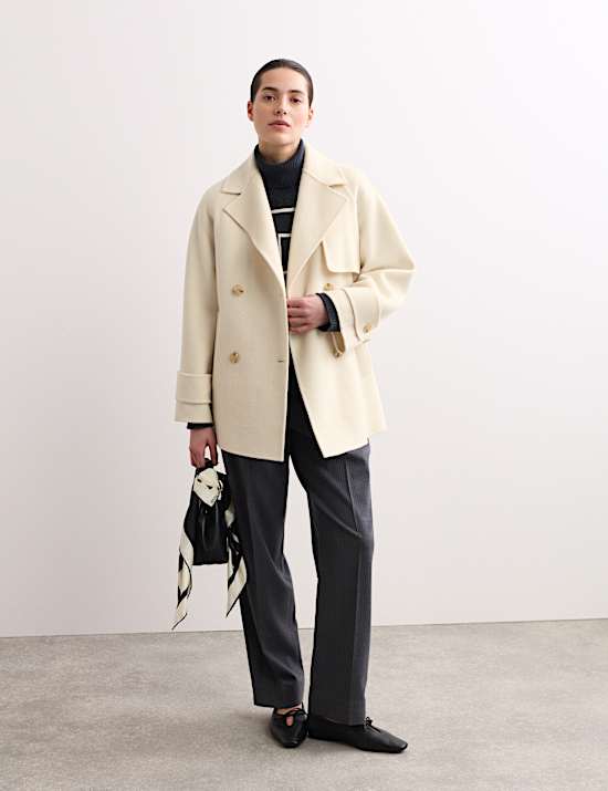 Pure Wool Belted Short Trench Coat