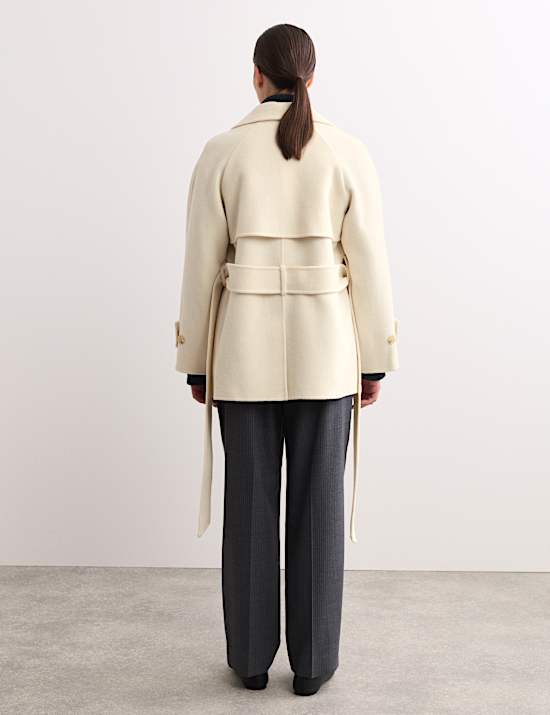 Pure Wool Belted Short Trench Coat