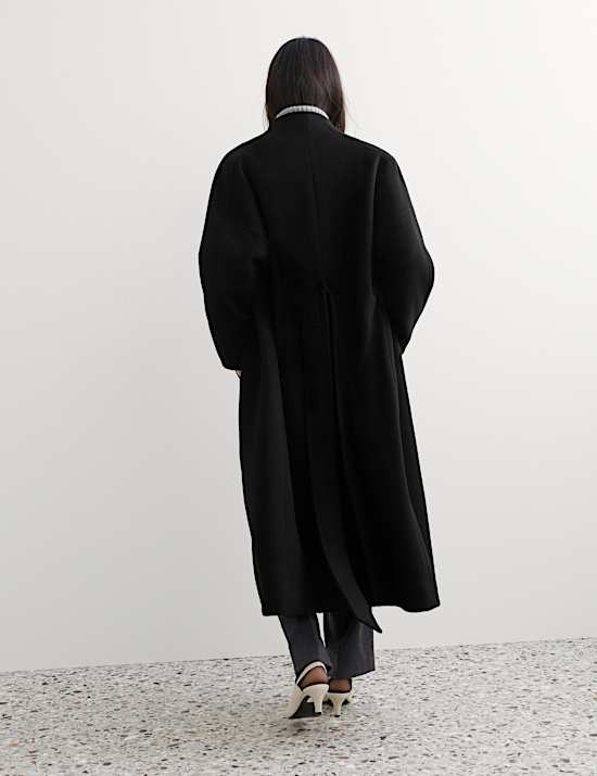 Manteau portefeuille coupe longue 100 % laine &agrave; col chemin&eacute;e