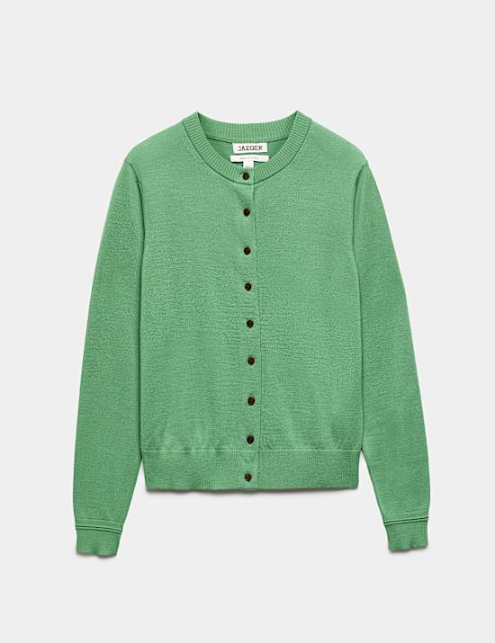 Merino Wool With Silk Crew Neck Cardigan