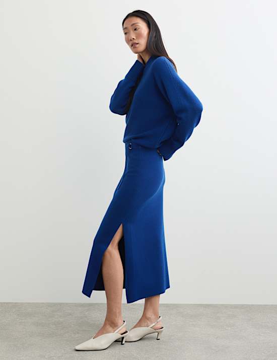Pure Merino Wool Funnel Neck Batwing Sleeve Jumper