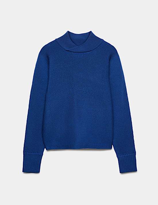 Pure Merino Wool Funnel Neck Batwing Sleeve Jumper