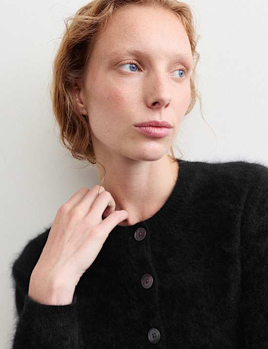 Pure Cashmere Ribbed Crew Neck Cardigan