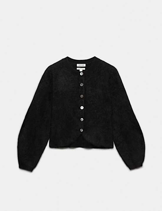 Pure Cashmere Ribbed Crew Neck Cardigan