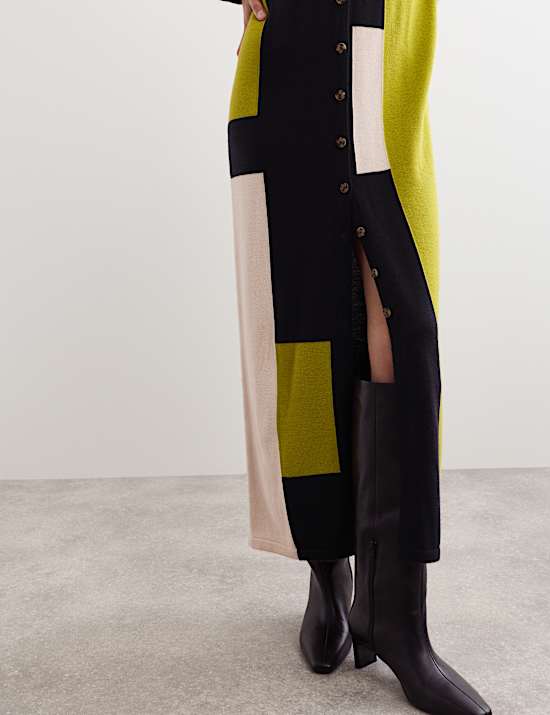 Μακριά ζακέτα με χρωματικές αντιθέσεις από μαλλί Merino