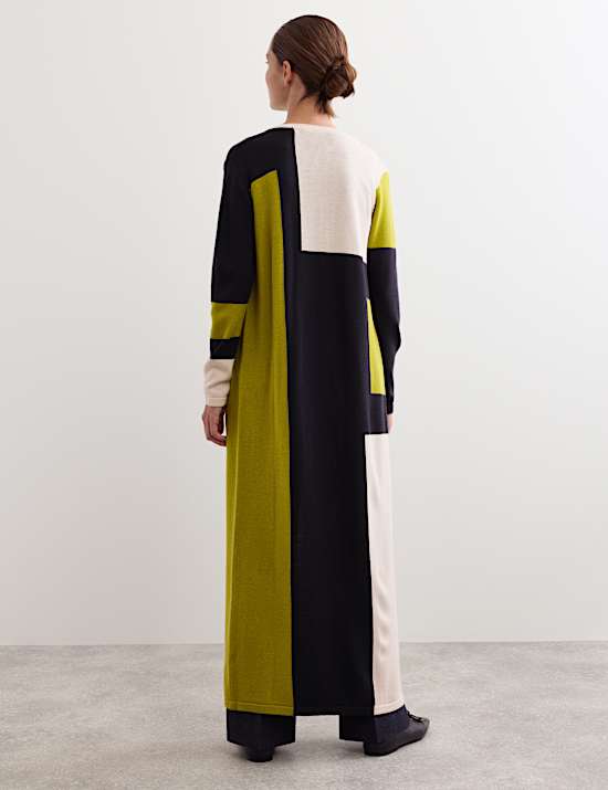 Μακριά ζακέτα με χρωματικές αντιθέσεις από μαλλί Merino