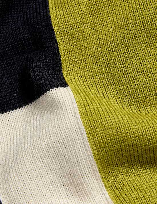 Μακριά ζακέτα με χρωματικές αντιθέσεις από μαλλί Merino